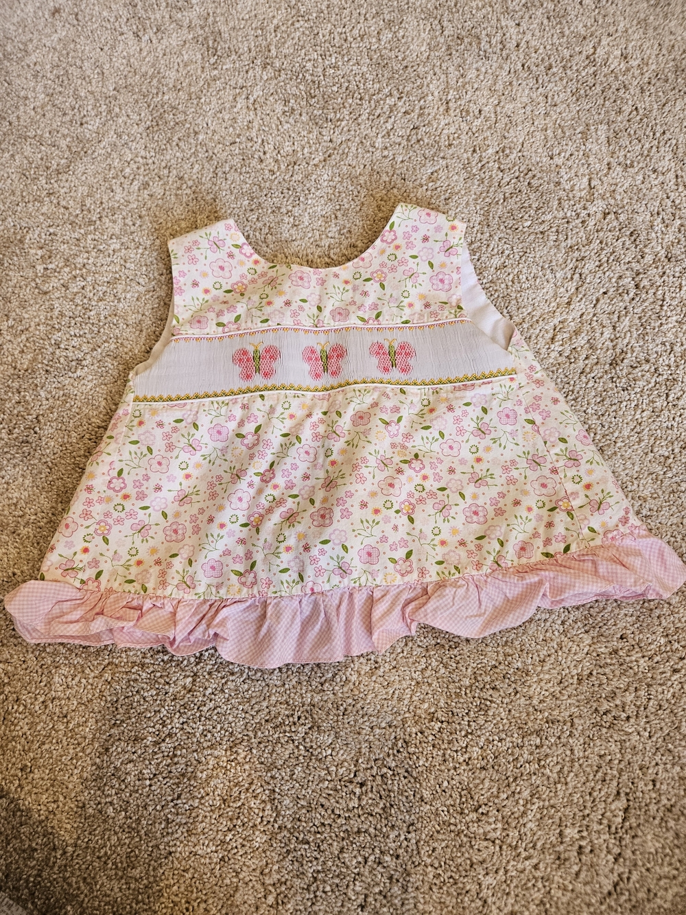 Velani Classics Girls Pink Floral Butterfly  Smocked Sleeveless Top